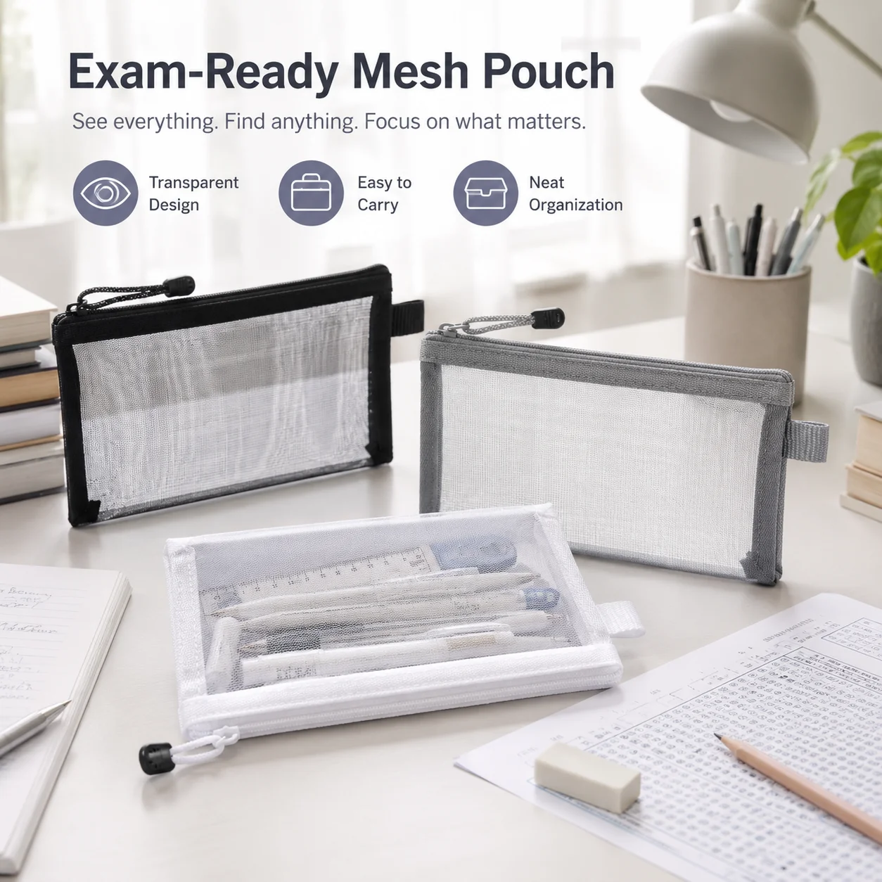 Astuccio Trasparente in Rete c - Clear Mesh Pencil Pouch For Exam recensione e prezzo